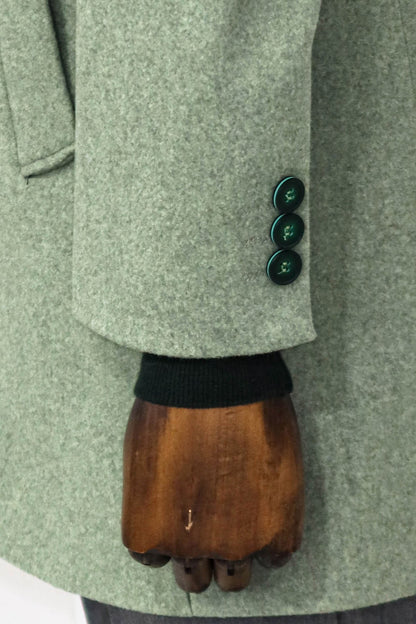 Wide Lapel Wool Oil Green Men Coat