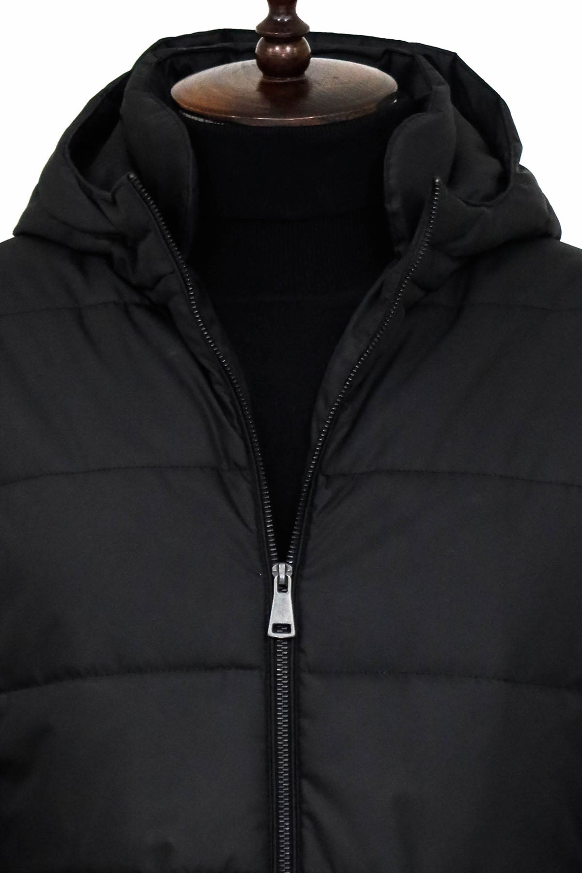 Slim Fit Hooded Black Men Coat