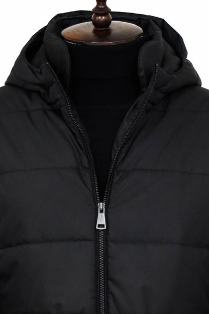 Slim Fit Hooded Black Men Coat