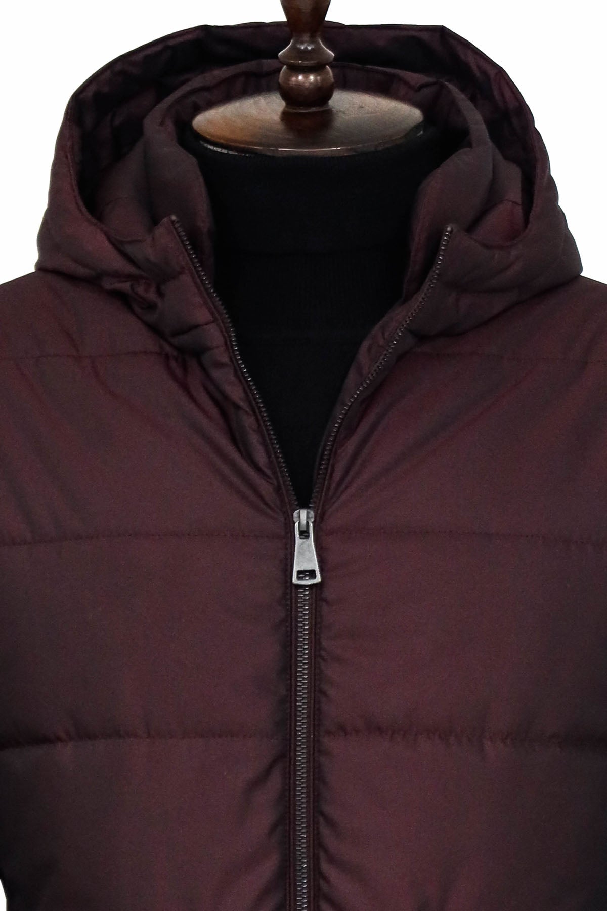 Slim Fit Hooded Burgundy Men Coat