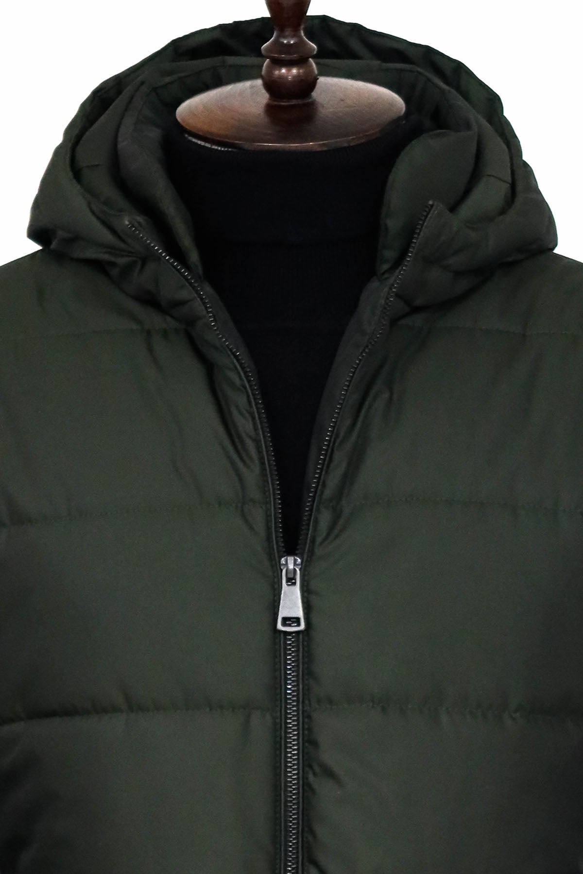 Slim Fit Hooded Green Men Coat
