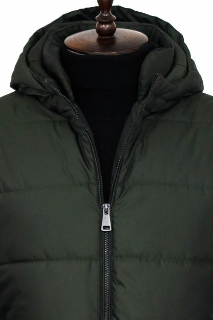 Slim Fit Hooded Green Men Coat