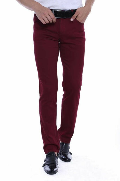 KOALA SYDNEY  Slim Fit Cotton Burgundy Men Pants -