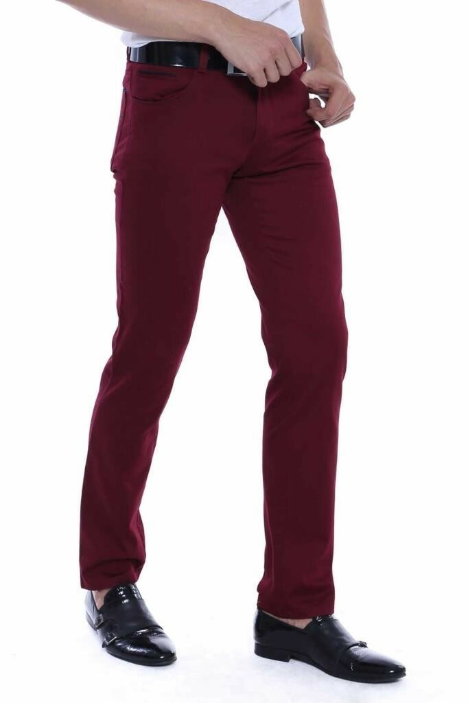 KOALA SYDNEY  Slim Fit Cotton Burgundy Men Pants -