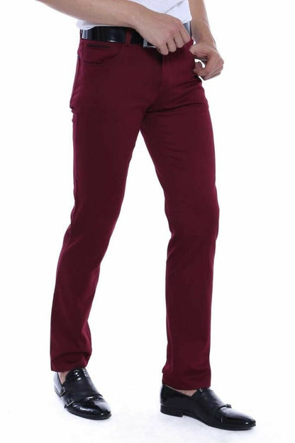 KOALA SYDNEY  Slim Fit Cotton Burgundy Men Pants -
