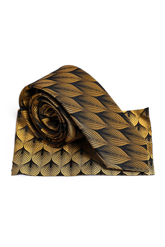 KOALA SYDNEY Yellow Leaf Patterned Men Black Tie