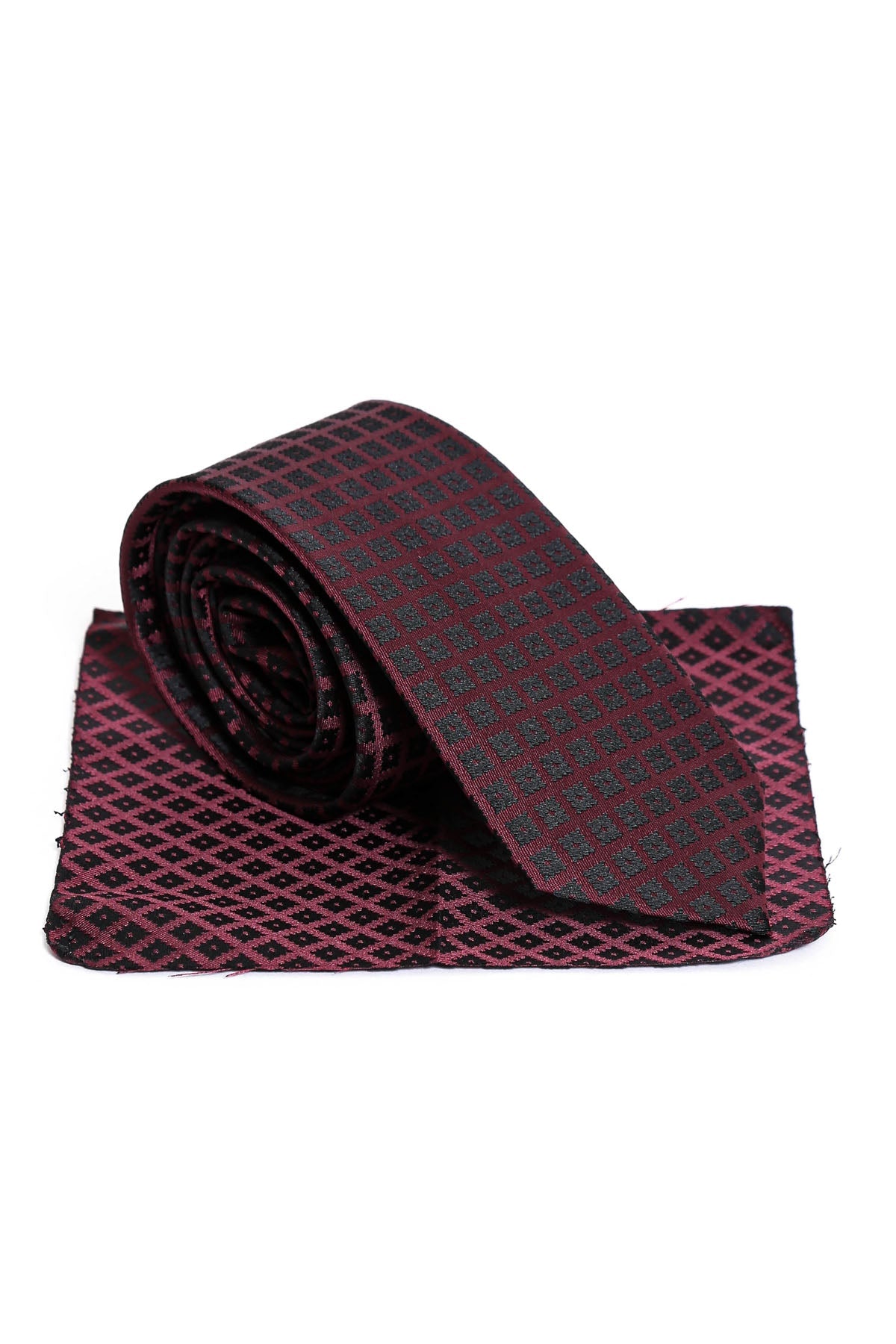 KOALA SYDNEY Black Square Patterned Men Burgundy Tie – Wessi