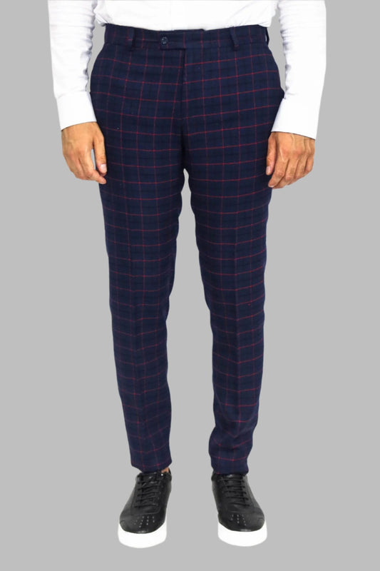 KOALA SYDNEY Slim Fit Checked Navy Blue Men Pants
