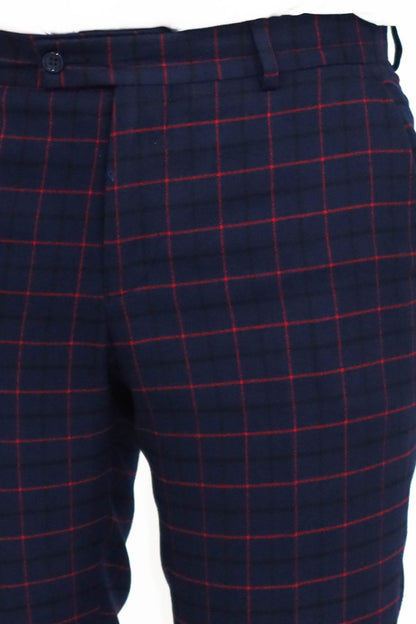 KOALA SYDNEY Slim Fit Checked Navy Blue Men Pants