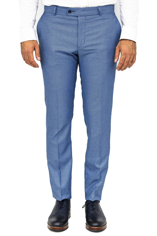 KOALA SYDNEY Houndstooth Patterned Indigo Blue Men Pants
