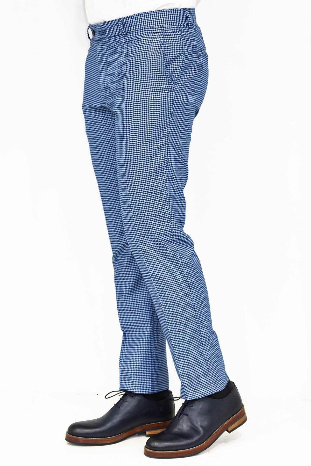 KOALA SYDNEY Houndstooth Patterned Indigo Blue Men Pants