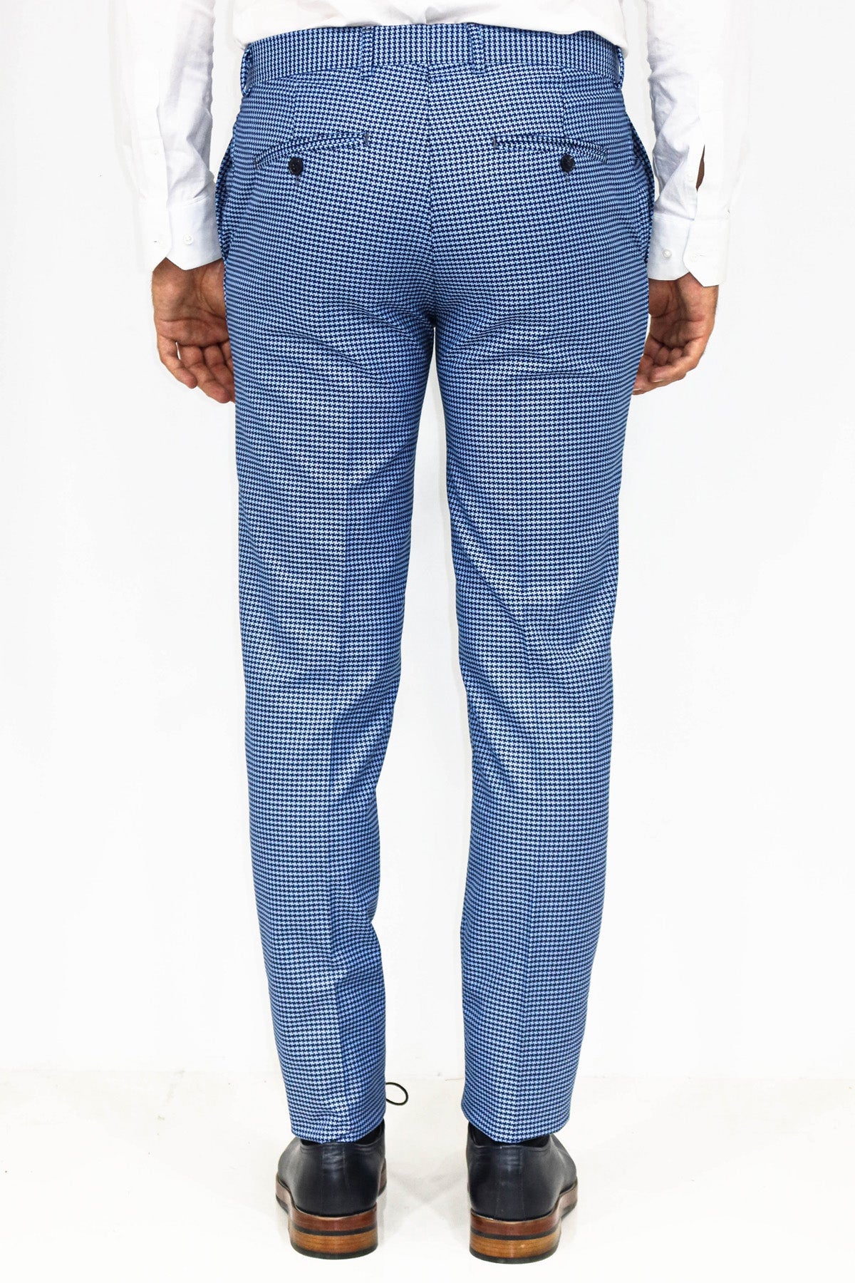 KOALA SYDNEY Houndstooth Patterned Indigo Blue Men Pants