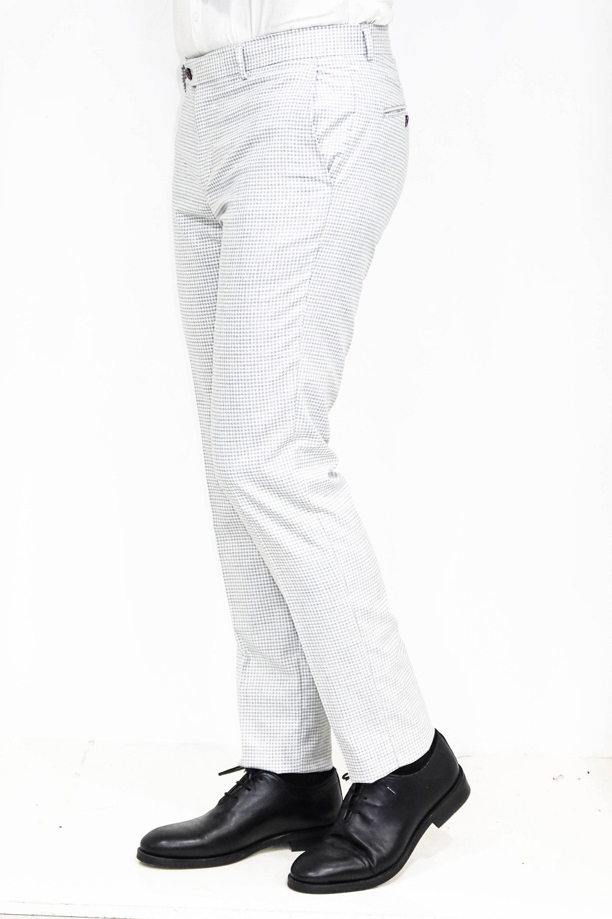 KOALA SYDNEY Houndstooth Patterned Light Grey Men Pants