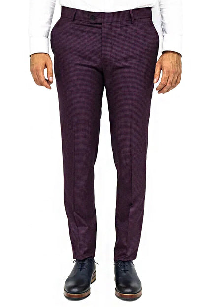 KOALA SYDNEY Houndstooth Patterned Burgundy Men Pants