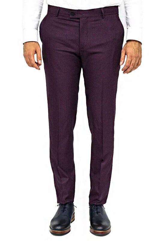 KOALA SYDNEY Houndstooth Patterned Burgundy Men Pants