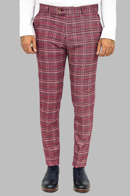 KOALA SYDNEY Plaid Slim Fit Burgundy Men Pants
