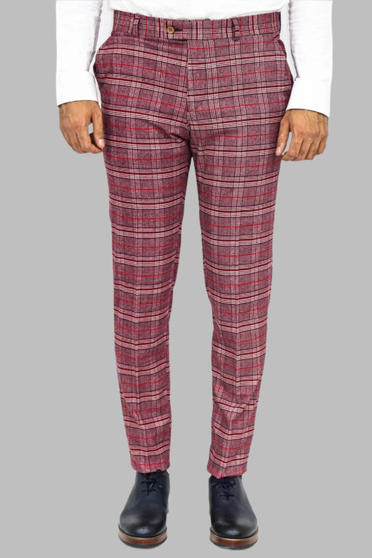 KOALA SYDNEY Plaid Slim Fit Burgundy Men Pants