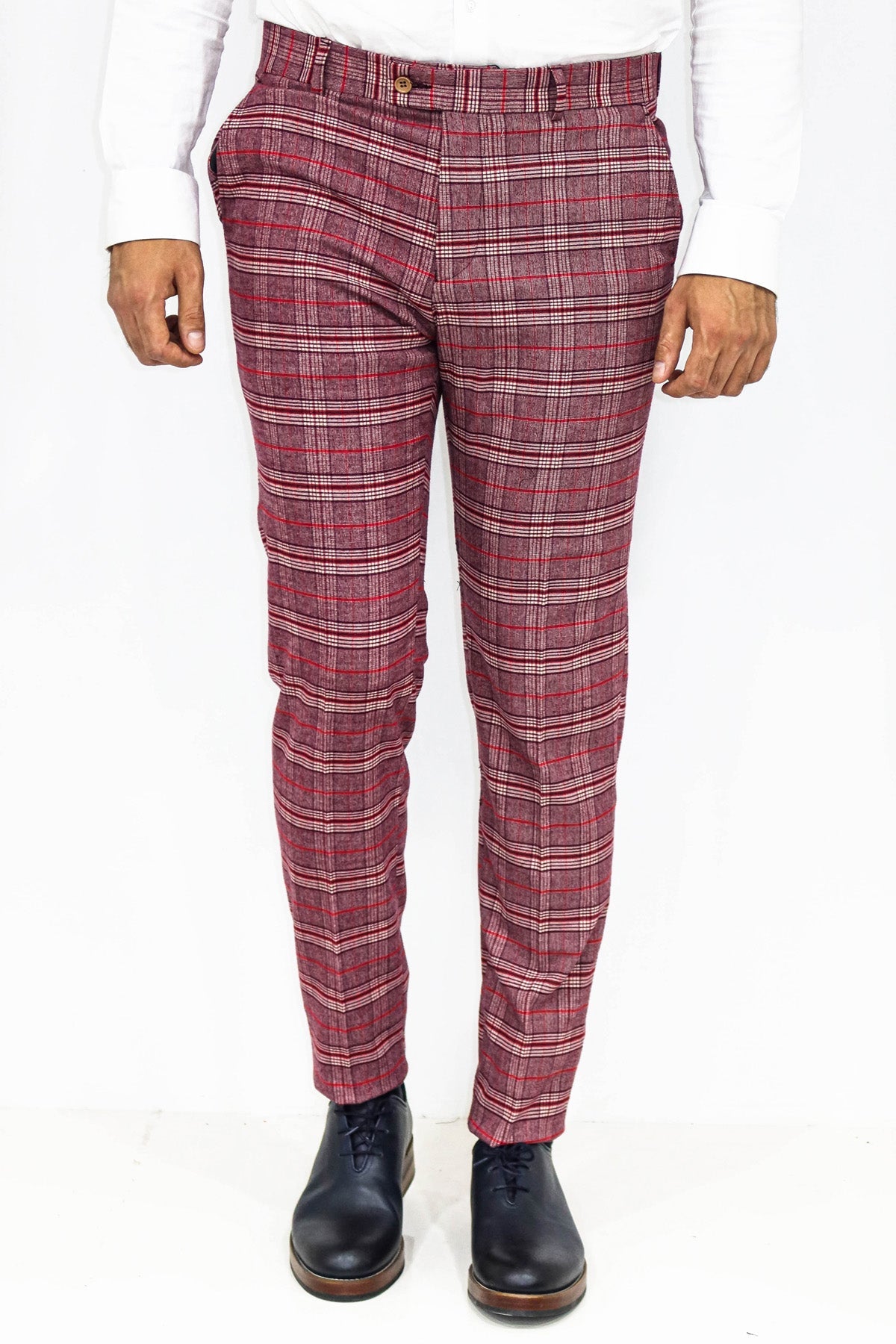 KOALA SYDNEY Plaid Slim Fit Burgundy Men Pants