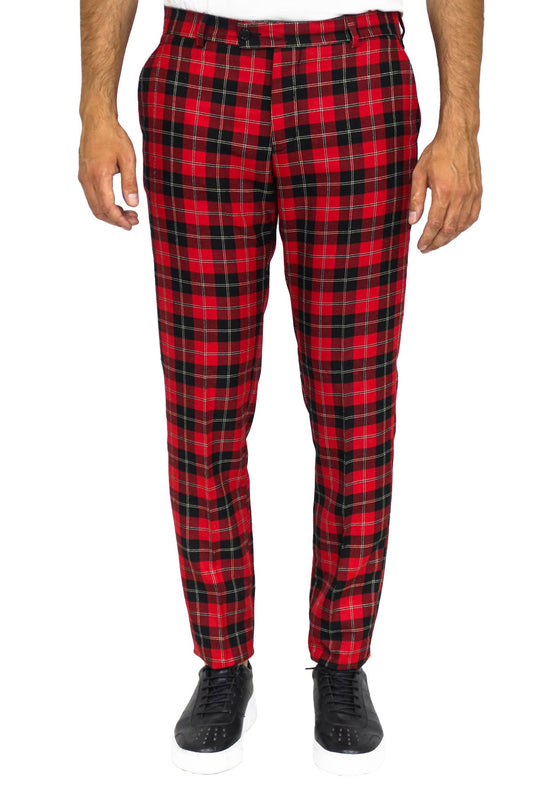 KOALA SYDNEY Slim Fit Checked Burgundy Men Pants