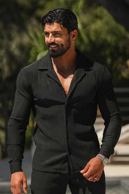 Black Slim Pleated Shirt