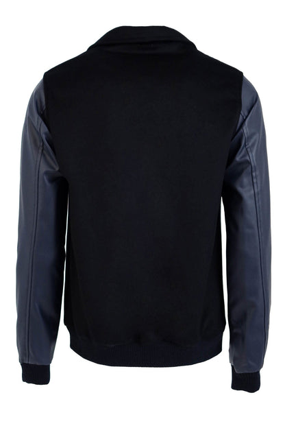 Leather Sleeve Navy Blue Cachet Coat