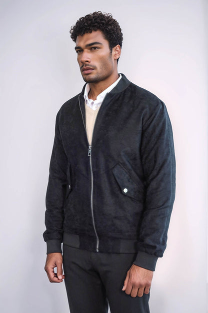 KOALA SYDNEY Flap Pockets Suede Black Men Bomber Coat