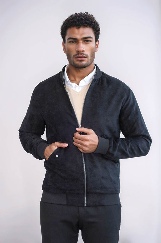 KOALA SYDNEY Flap Pockets Suede Black Men Bomber Coat