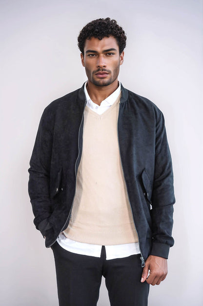 KOALA SYDNEY Flap Pockets Suede Black Men Bomber Coat