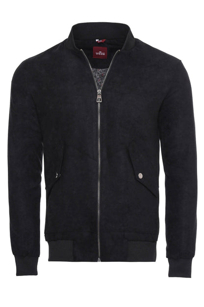 KOALA SYDNEY Flap Pockets Suede Navy Blue Men Bomber Coat