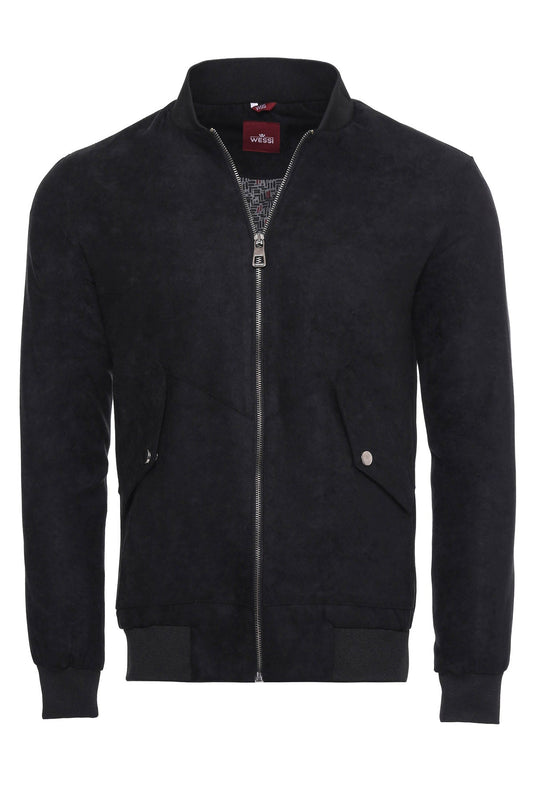 KOALA SYDNEY Flap Pockets Suede Navy Blue Men Bomber Coat