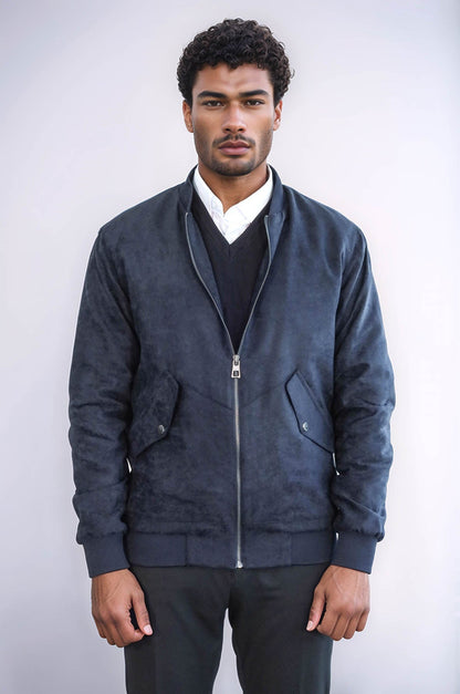 KOALA SYDNEY Flap Pockets Suede Dark Blue Men Bomber Coat