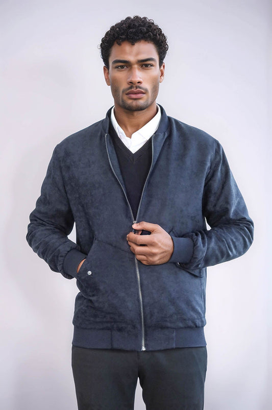 KOALA SYDNEY Flap Pockets Suede Dark Blue Men Bomber Coat