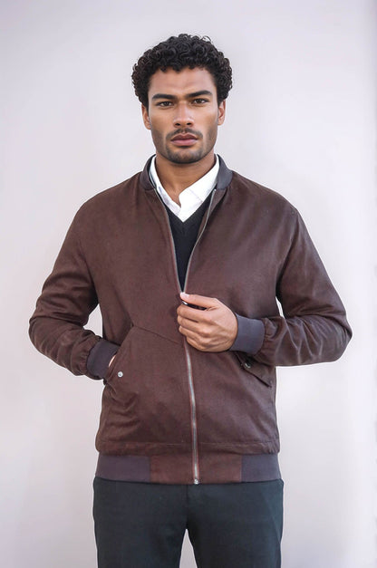KOALA SYDNEY Flap Pockets Suede Brown Men Bomber Coat