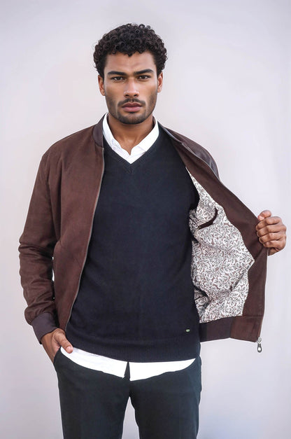 KOALA SYDNEY Flap Pockets Suede Brown Men Bomber Coat