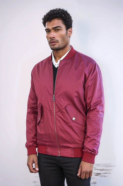 KOALA SYDNEY Flap Pockets Zippered Burgundy Men Bomber Coat