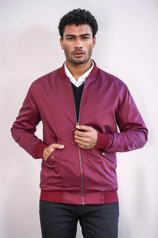 KOALA SYDNEY Flap Pockets Zippered Burgundy Men Bomber Coat