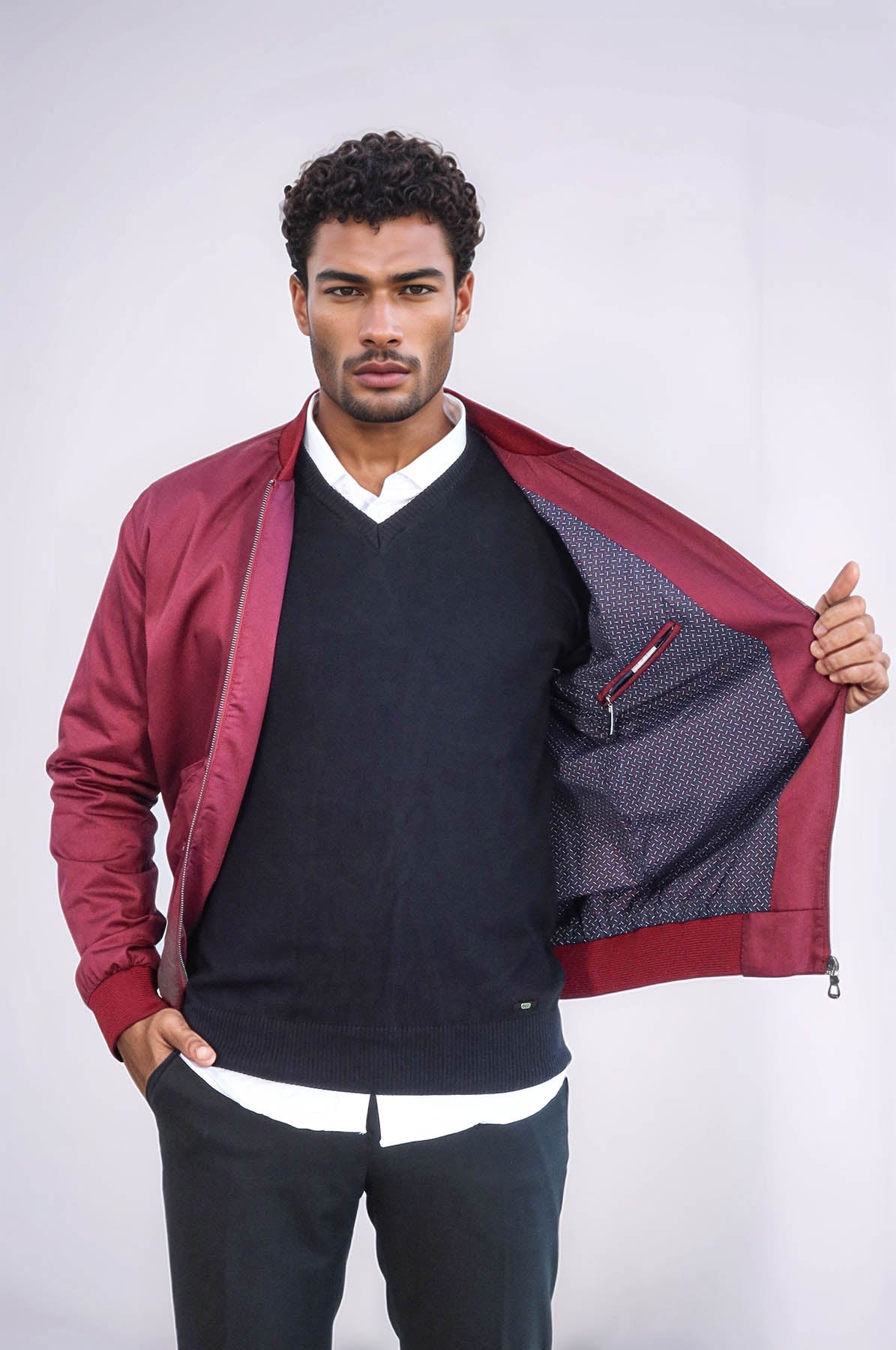 KOALA SYDNEY Flap Pockets Zippered Burgundy Men Bomber Coat