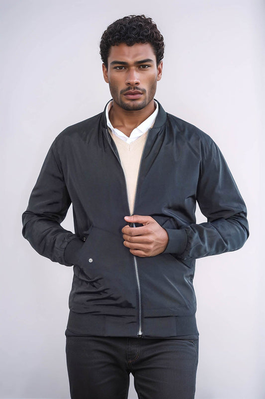 KOALA SYDNEY Flap Pockets Zippered Black Men Bomber Coat