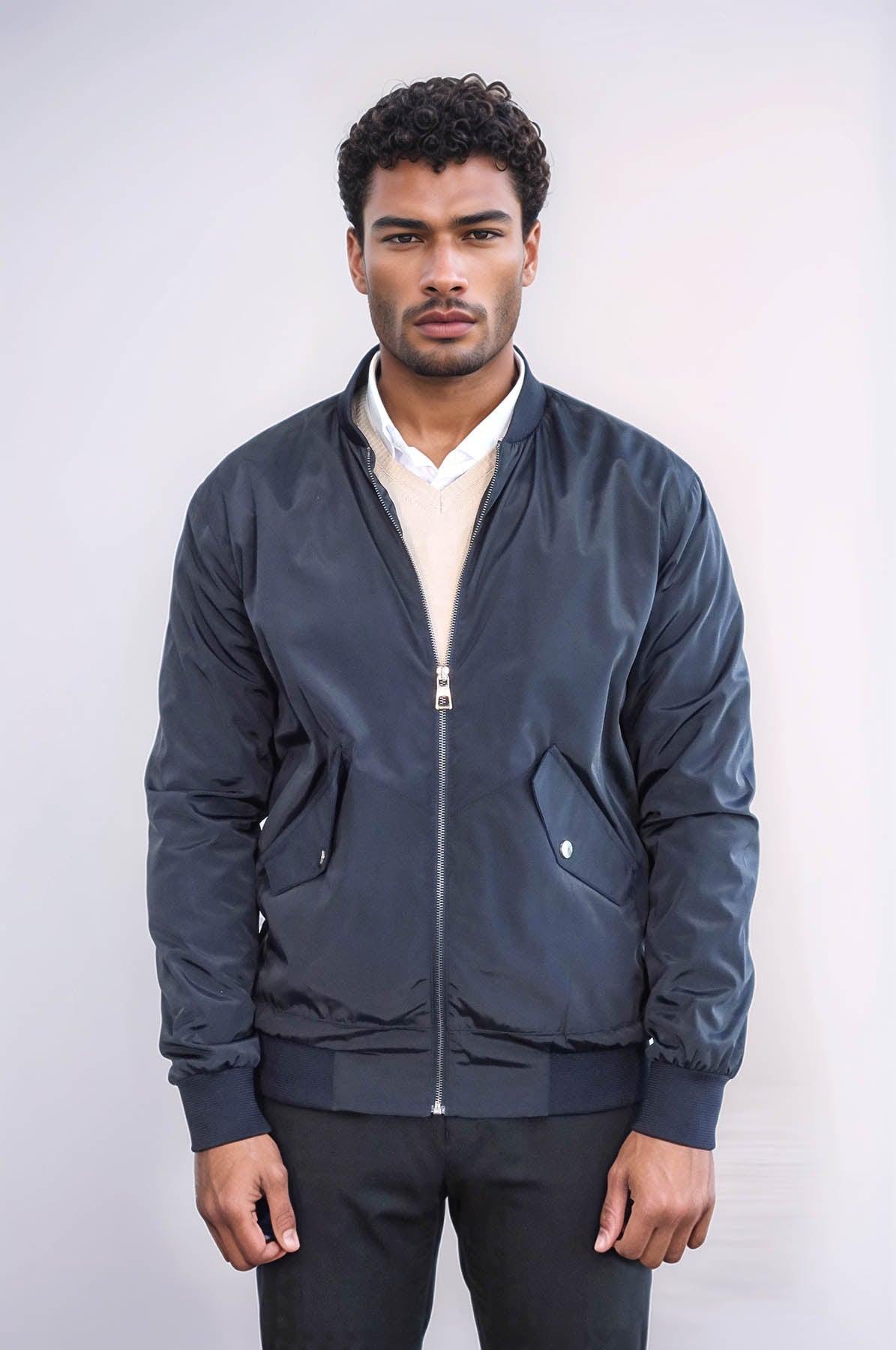 KOALA SYDNEY Zippered Flap Pockets Navy Blue Men Bomber Coat