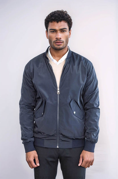 KOALA SYDNEY Zippered Flap Pockets Navy Blue Men Bomber Coat
