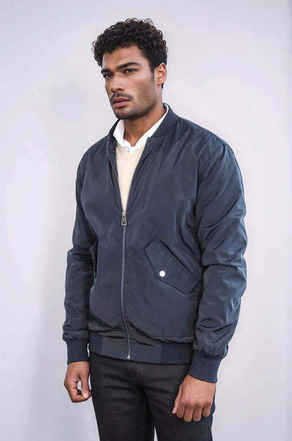 KOALA SYDNEY Zippered Flap Pockets Navy Blue Men Bomber Coat