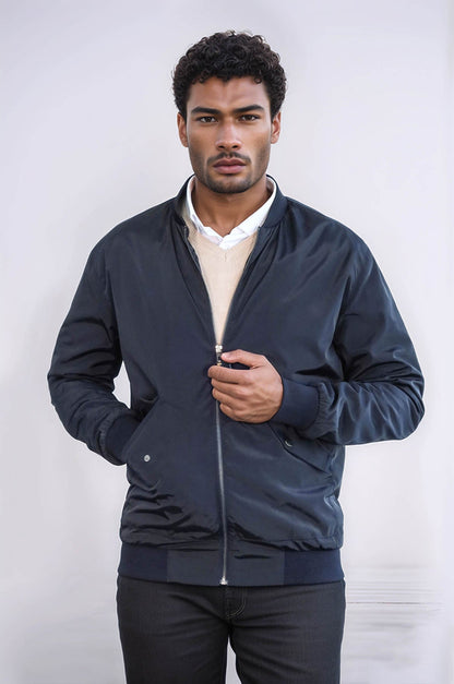KOALA SYDNEY Zippered Flap Pockets Navy Blue Men Bomber Coat