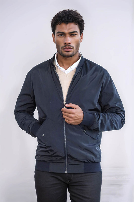 KOALA SYDNEY Zippered Flap Pockets Navy Blue Men Bomber Coat