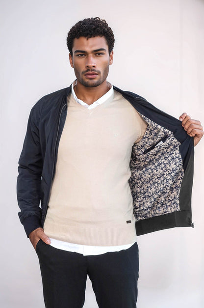 KOALA SYDNEY Zippered Flap Pockets Navy Blue Men Bomber Coat