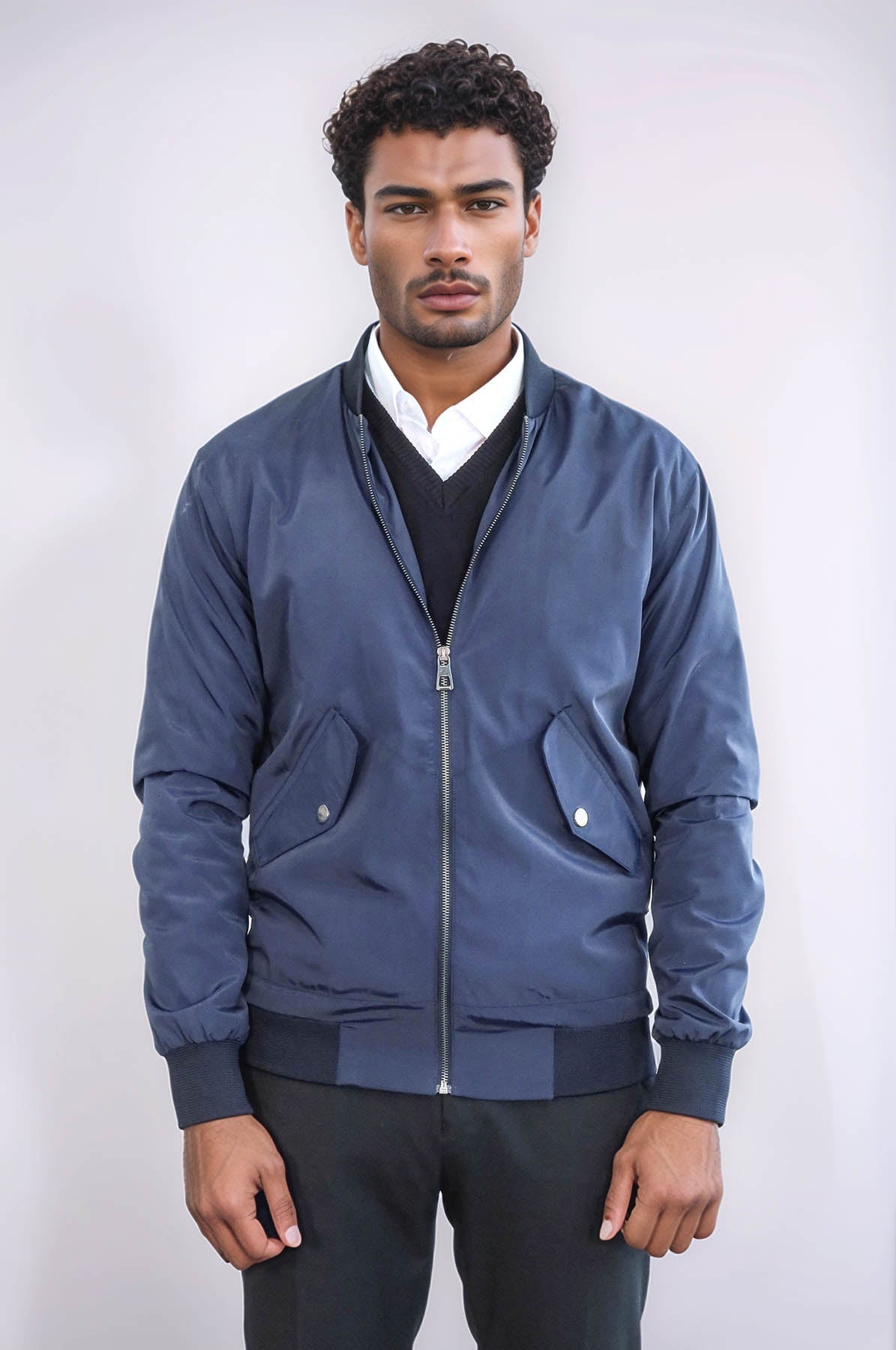 KOALA SYDNEY Flap Pockets Zippered Blue Men Bomber Coat