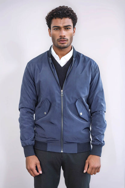 KOALA SYDNEY Flap Pockets Zippered Blue Men Bomber Coat