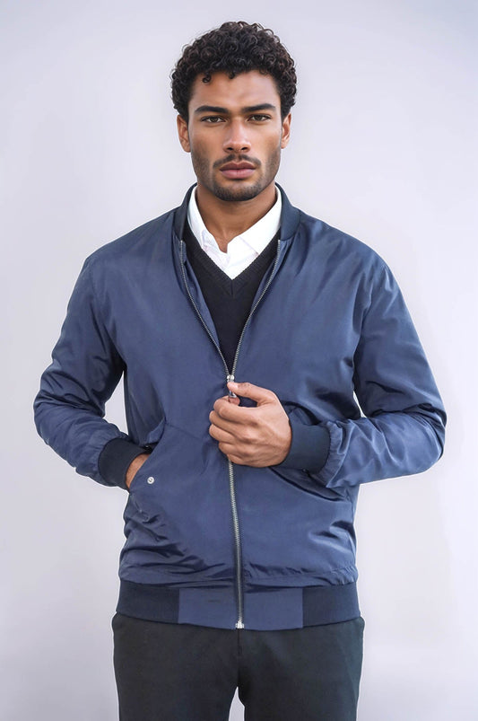 KOALA SYDNEY Flap Pockets Zippered Blue Men Bomber Coat
