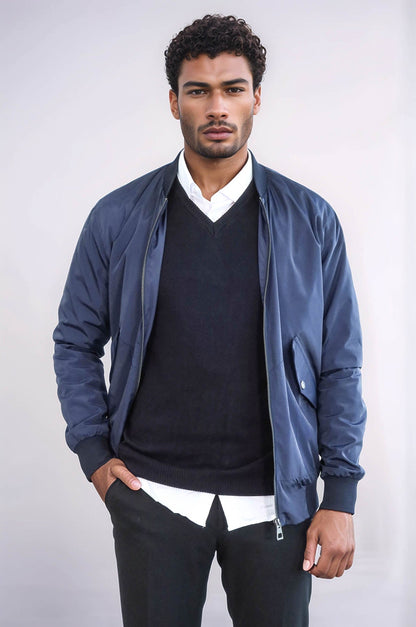 KOALA SYDNEY Flap Pockets Zippered Blue Men Bomber Coat