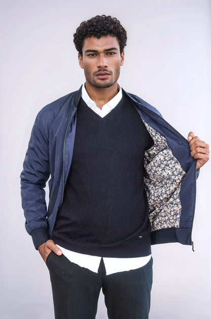 KOALA SYDNEY Flap Pockets Zippered Blue Men Bomber Coat