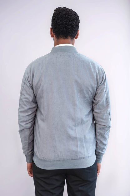 Plain Zippered Pockets Grey Men Bomber Coat - Wessi